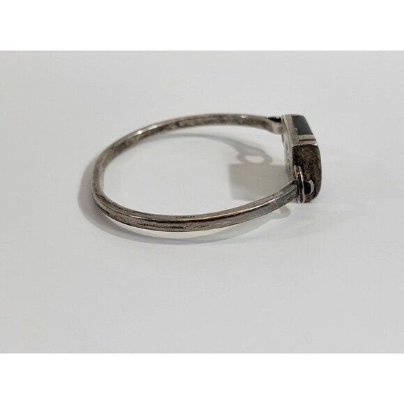 Sterling Silver .925 Plata ERR Purple Agate Black‎ Onyx Bangle Bracelet Gemstone - Picture 8 of 9